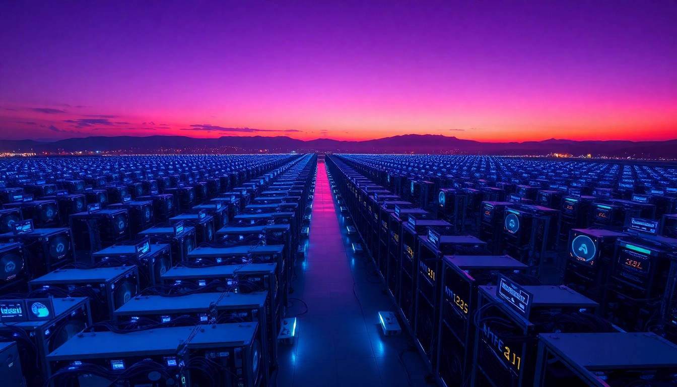 Explore the advanced technology of Bitcoin mining with this stunning visual of a mining farm.